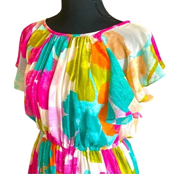 Calvin Klein Colorful Abstract Floral Print Dress Size 4,Coconut Girl SOFTGIRL - Picture 2 of 8